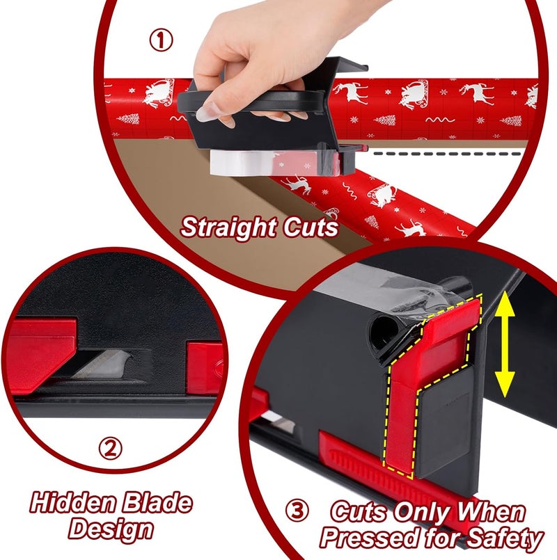 Nollapo 2-in-1 Wrapping Paper Cutter & Tape Dispenser, Gift Wrap Cutter Tool with 4 Tapes & Replaceable Blades, Fast Straight Cutting Tool for Birthday, Office, and Home Wrapping - Image 4